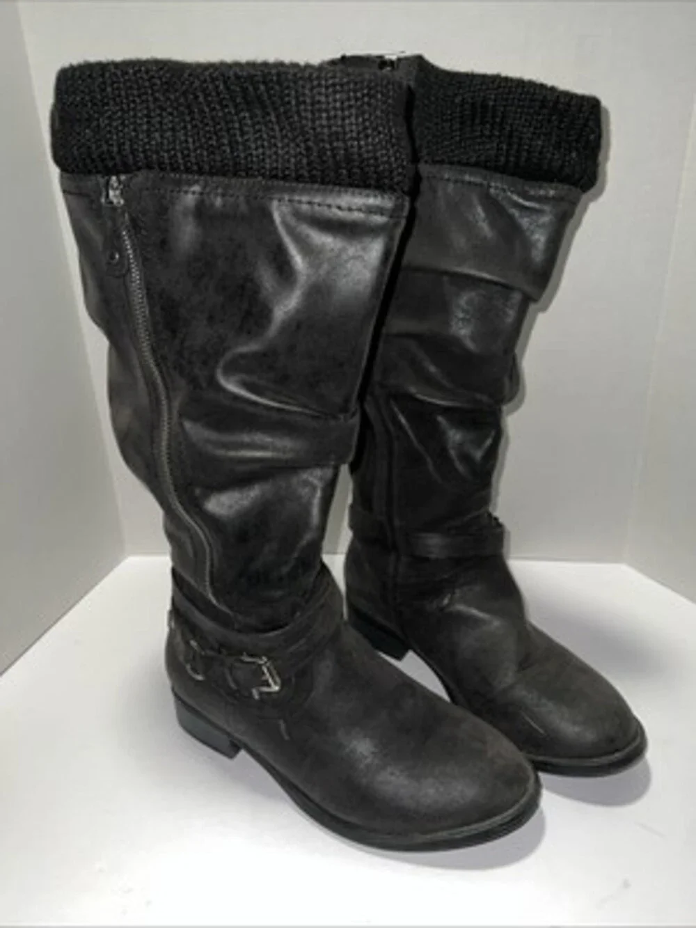Torrid High Knee Boots 9.5 WW Calf Black Fuex Suede Outsole W/ Leather Flocking
